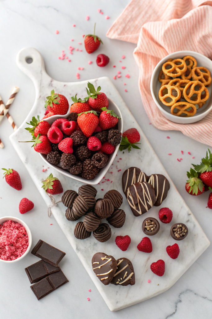 15+ Healthy Valentine's Day Dessert Board Ideas - romantic spread of better-for-you chocolate treats, fresh fruit, and paleo snacks perfect for date night