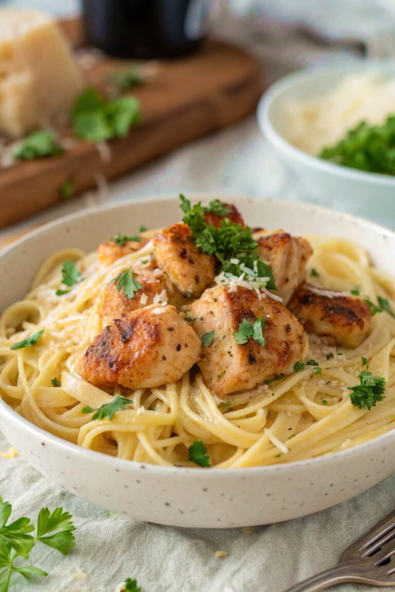 How to Make Garlic Butter Chicken Bites with Creamy Parmesan Pasta