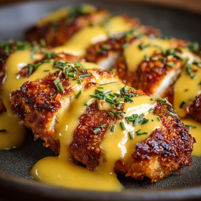 Pretzel Chicken with Mustard-Cheddar Sauce