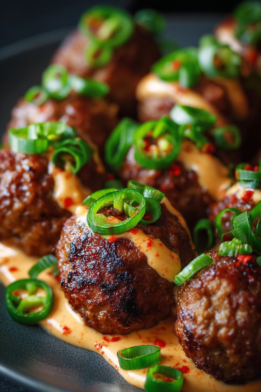 Korean BBQ Meatballs with Spicy Mayo Dip