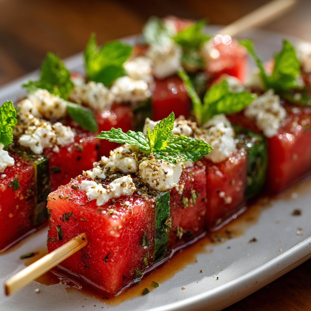 Watermelon, Feta & Mint Skewers