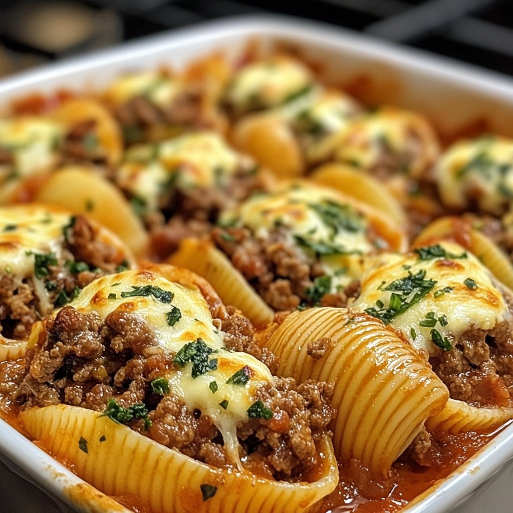 Beef-Stuffed Shells with Creamy Ricotta Filling