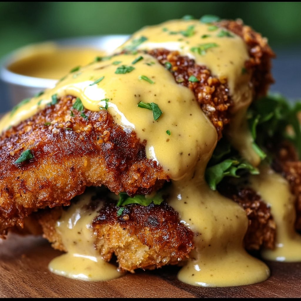 Pretzel Chicken with Mustard-Cheddar Sauce