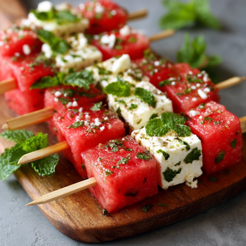 Watermelon, Feta & Mint Skewers