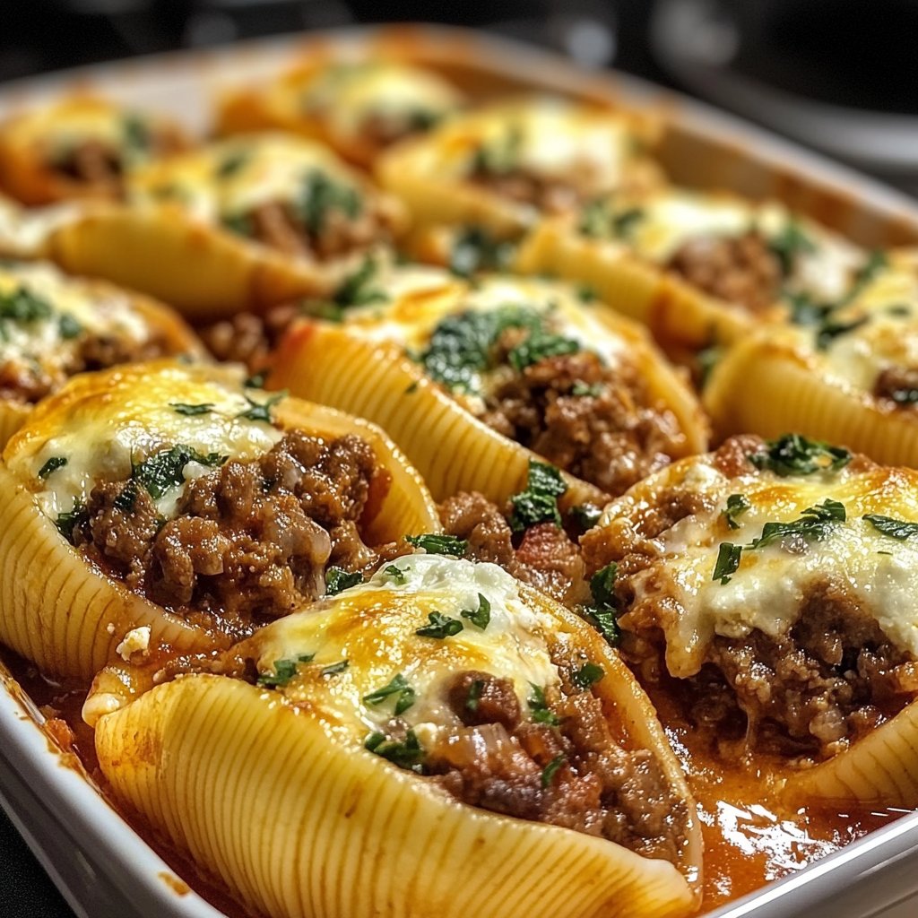 Beef-Stuffed Shells with Creamy Ricotta Filling