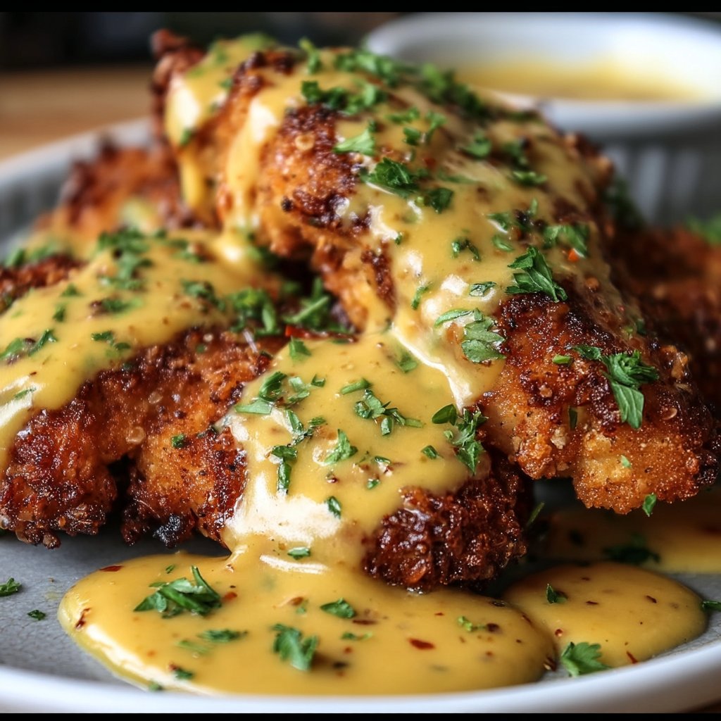 Pretzel Chicken with Mustard-Cheddar Sauce